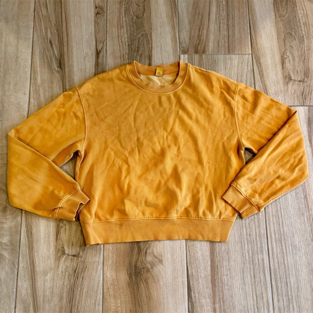 Old Navy Sweatshirt Womens Small Mustard Yellow Crew Neck Fleece Lined